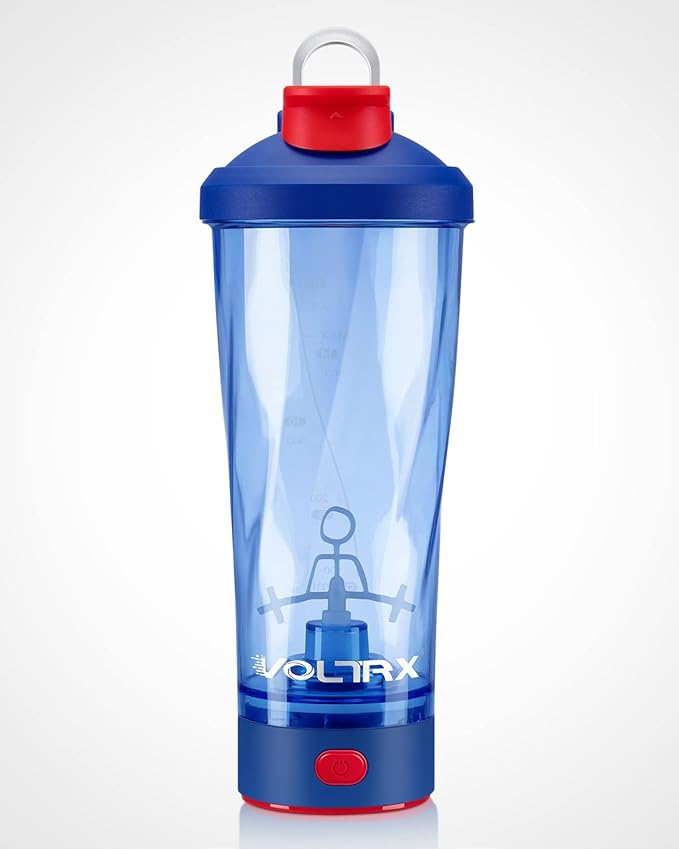 VOLTRX Electric Shaker Bottle - VortexBoost Portable USB C Rechargeable Protein Shake Mixer, Shaker Cups for Protein Shakes, BPA Free, Waterproof, Colored Light Base, 24 oz (Power Blue)