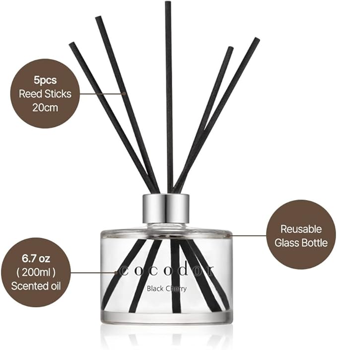 COCODOR Signature Reed Diffuser Set/Black Cherry / 6.7oz /1 Pack/Home Fragrance Diffuser, Oil Scent Diffuser for Bathroom Shelf Decor