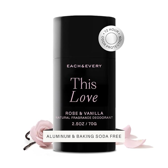 Each & Every Aluminum Free Deodorant for Women & Men - All Natural Deodorant for Sensitive Skin, EWG Verified - Clean, Baking Soda-Free, Plant-Based Fragrance, Rose & Vanilla, 2.5oz