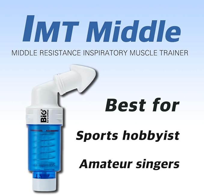 Bigbreathe IMT Middle(Blue) | Inspiratory Muscle Trainer for Amateur Players and Singers, Breathing Exercise Device, Compact and Easy to Clean