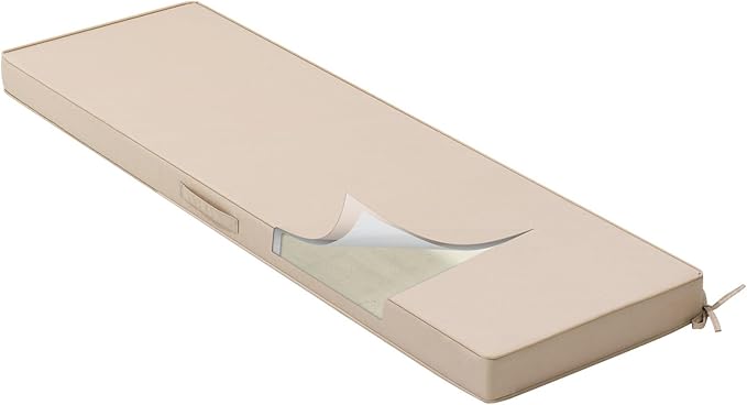 Crestlive Outdoor Bench Cushion 59 x 18 Inch, Waterproof Patio Furniture Cushions, Fade-Resistant Porch Swing Replacement Pad, Adjustable Straps and Handle, Beige