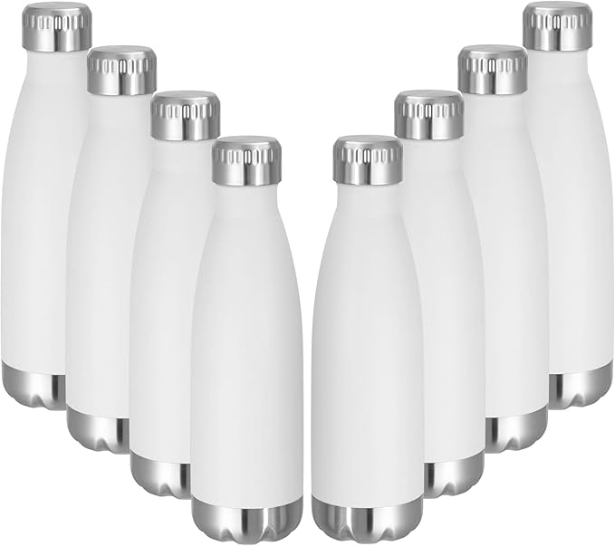 VEGOND 17oz Stainless Steel Water Bottles Bulk, Reusable Metal Sports Water Bottle Keeps Drink Hot and Cold, BPA Free Double Wall Vacuum Cola Shape Insulated Water Bottles for Camping Gym, 8 Pack