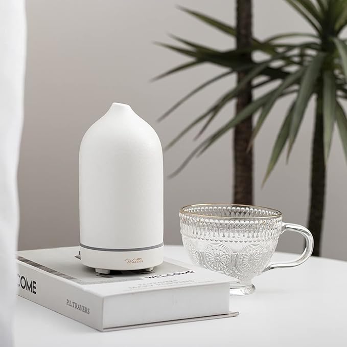 Wanlola Essential Oil Diffuser,120ml Aromatherapy Ceramic Diffusers with Auto Shut Off Function for Home Office Room(White)