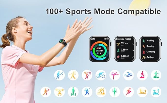 Smart Watch for Men Women 1.96" HD Screen Smartwatch Answer/Make Calls 100+ Sport Modes IP68 Waterproof Fitness Tracker with Step Counter,Sleep & Heart Rate Monitor for Android iOS Phones
