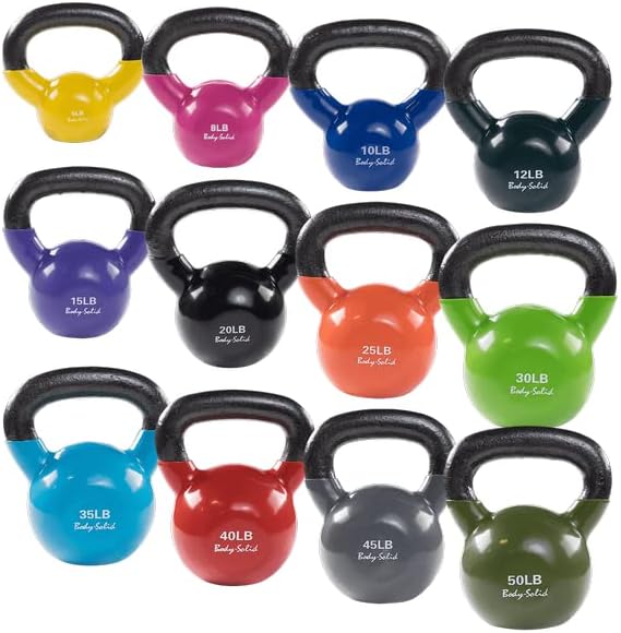 Body-Solid Vinyl Coated Kettlebells with Kettle Grip Handles, Perfect Kettlebells for Weight Training and Core Workout Exercise Equipments