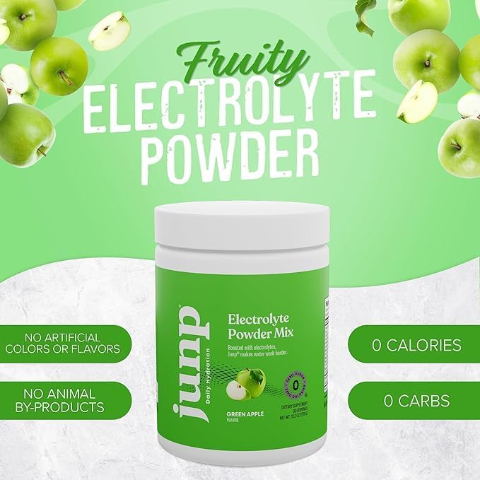 JUNP Electrolytes Powder No Sugar No Carbs – Mouthwatering Green Apple Drink Mix - Potassium & Salt Electrolyte Hydration Powder Zero Calorie Sugar Free Electrolyte Powder, Keto Friendly, 180 Servings
