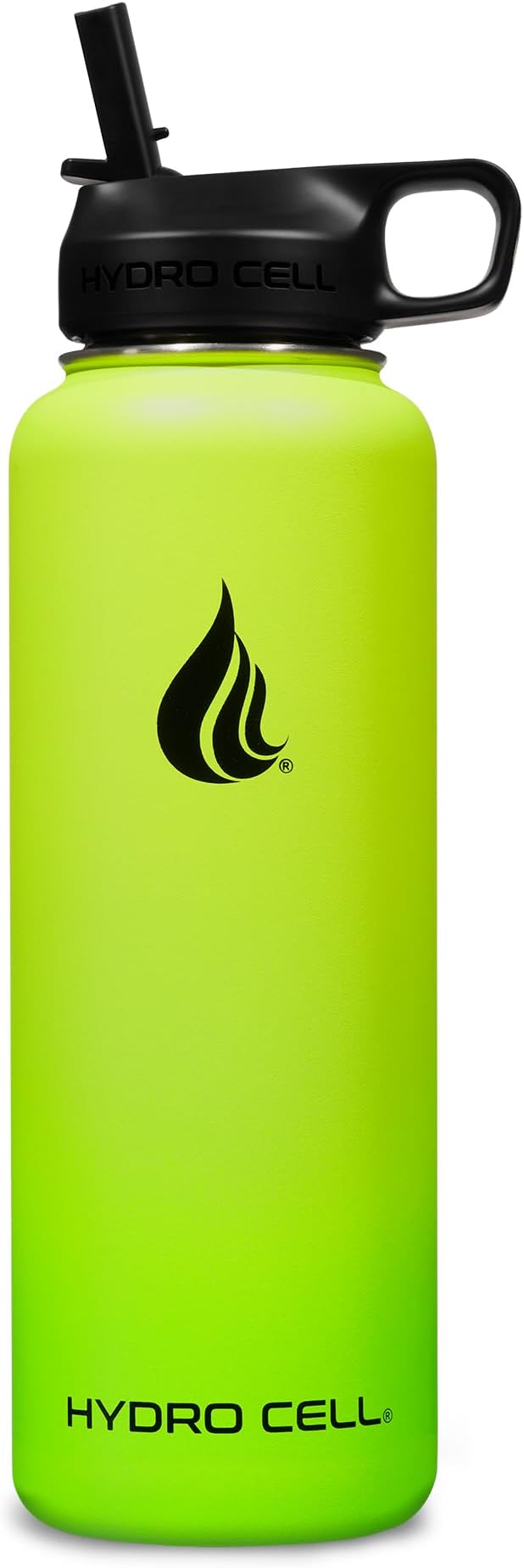 HYDRO CELL Stainless Steel Insulated Water Bottle with Straw - For Cold & Hot Drinks - Metal Vacuum Flask with Screw Cap and Modern Leakproof Sport Thermos for Adults (Neon 40oz)