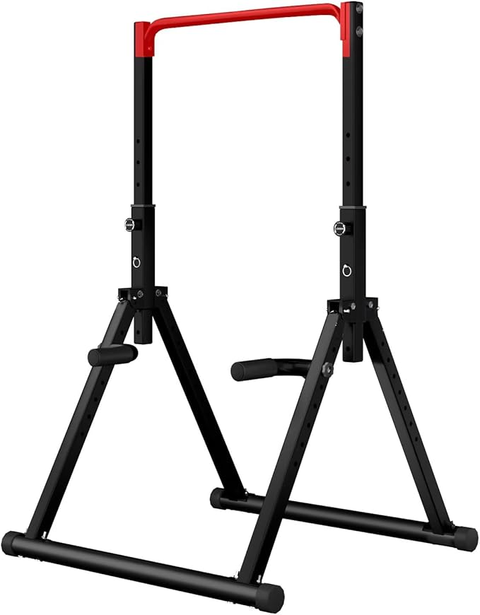 DOBESTS Foldable Power Tower Pull Up Bar Dip Station Adjustable Multifunction Workout Pull Up Tower Station Gym Strength Training Equipment for Home Outdoor, Triangular Legs, Support 700lbs