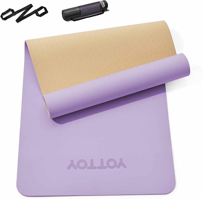 Yoga Mat,Non-Slip TPE Exercise Mat(1/4 Inch) for Pilates, Fitness & Barefoot Workouts, Home Gym Studio with Strap & Bag