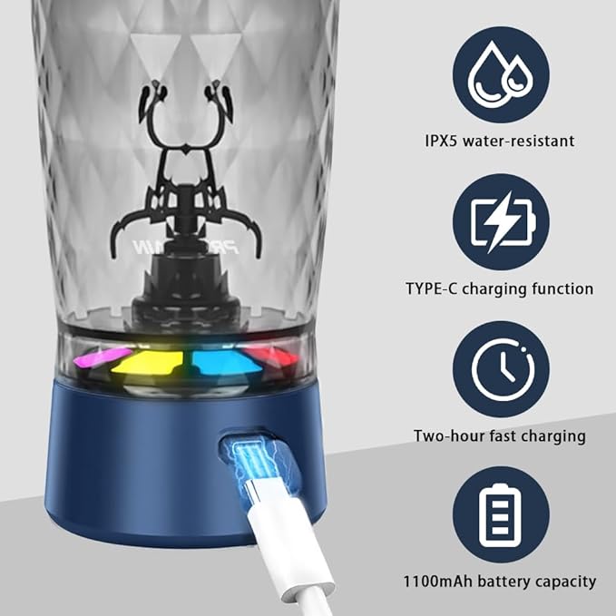 Electric Protein Shaker Bottle, USB Rechargeable Mixing Cup, Water Drink Mixer Portable Bottles for Gym Sport, BPA-Free Tritan, 22oz (Navy Blue)