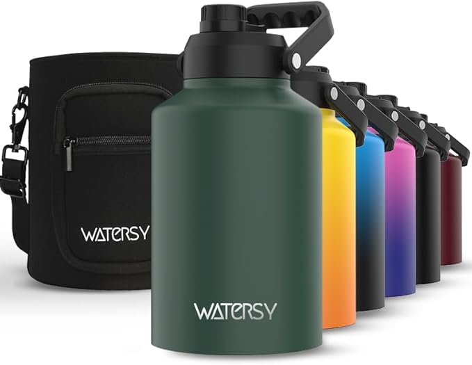 1 Gallon Water Bottle Insulated(Cold for 48 Hrs),BPA Free&Leak Proof,128oz Stainless Steel Water Jug,Big thermo,Large Water Bottle with Handle for Gym,Hiking,Camping&Travel,Dark Green