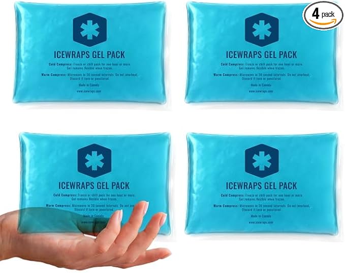 ICEWRAPS 5x7 Ice Packs for Injuries Reusable | Hot Cold Gel Pack for Injuries, Pain Relief, and Migraines | Soft Ice Pack for Arm, Leg, and Back Brace | Flexible Gel Compress Ice Packs | Pack of 4