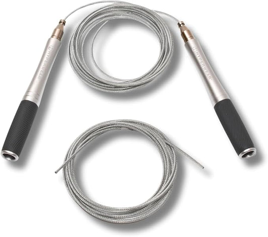 Hyperwear Adjustable Speed Jump Rope - Patented Self-Locking Head, Aluminum Hangles with Knurled Silicone Grips and Bonus Wire Rope for CrossFit, Boxing, and Fitness Training