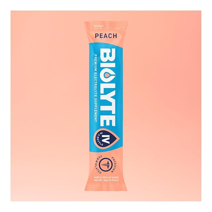 BIOLYTE IV Electrolyte Powder Packets, IV Liquid Drink Mix for Water, Doctor-Developed Hydration, Approved Dehydration Relief, Chemotherapy Must Haves for Women & Men - Peach (16 Sticks)