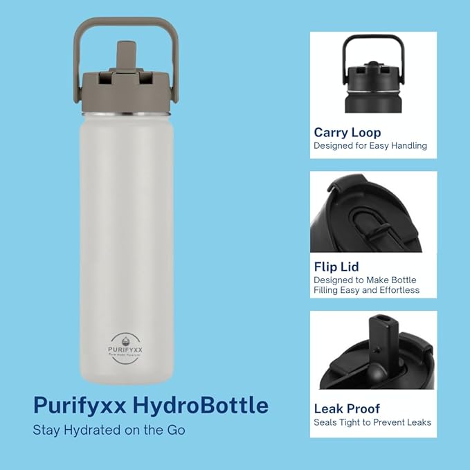 HydroBottle | Stainless Steel Filtered Water Bottle, 24 oz | BPA-Free, Removes Lead, Chlorine, Arsenic, VOCs | Filter Lasts 3 Months, Replaces 568 Plastic Bottles (Foam)