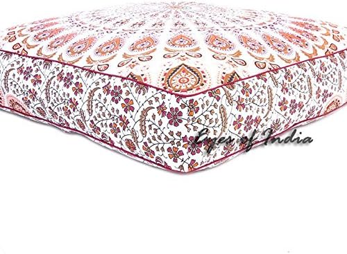 Eyes of India - Mandala Floor Pillow Cover Meditation Cushion Seating Throw Hippie Round Colorful Decorative Bohemian Indian Pouf Ottoman Handmade Cover ONLY (Orange N1, 35" x 35")