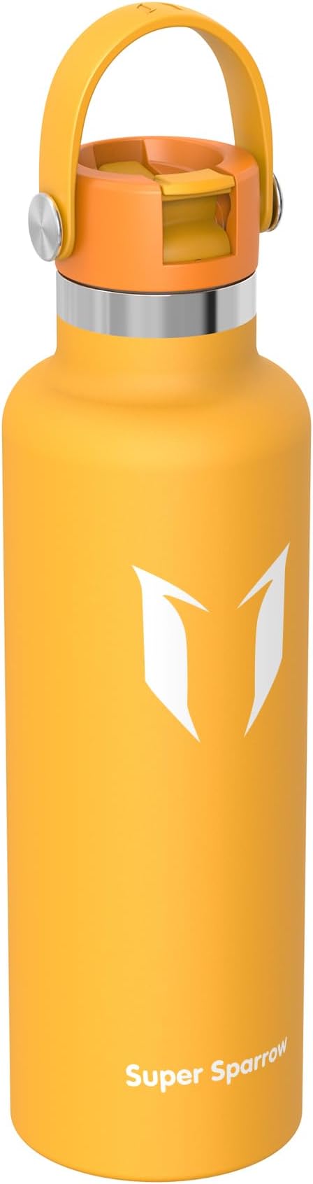 Super Sparrow Insulated Water Bottle - 17 Oz / 25 Oz / 32 Oz - Standard Mouth FlipFlow Flask - BPA Free, Leak Proof Drink Bottle- Ergonomic Straw Water Bottles for Work, Gym, Travel, Sports