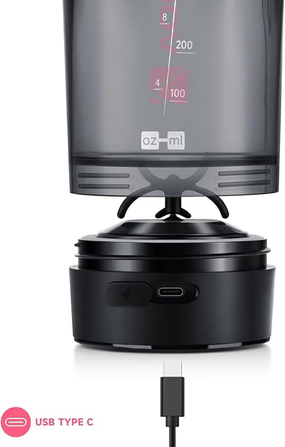 VOLTRX Shaker Bottle, Gallium USB C Rechargeable Electric Protein Shake Mixer, Shaker Cups for Protein Shakes and Meal Replacement Shakes, BPA Free, Made with Tritan, 24oz