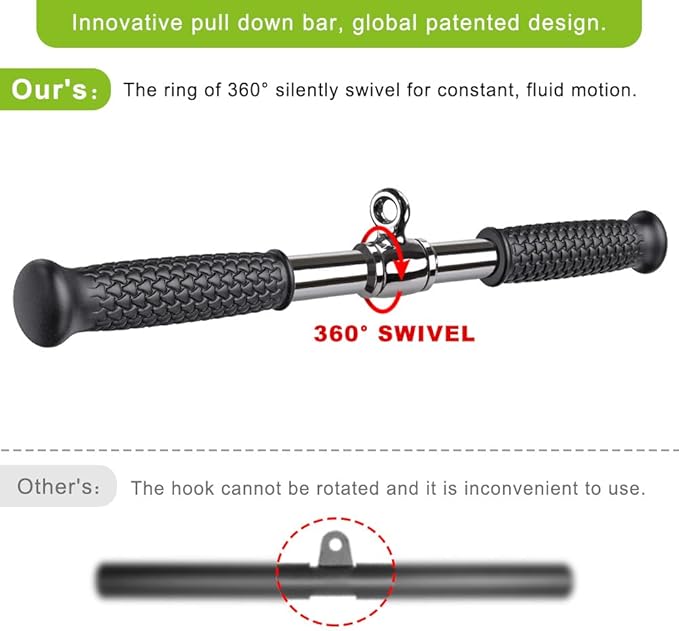 SELEWARE Rotating Straight Bar Cable Machines Attachments for Gym, Pull Down Bar Press Down Bar with Non-Slip Rubber Handle, Universal Attachment for Cable Machines