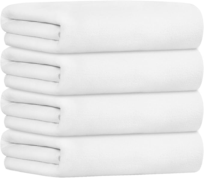 JML Microfiber Towels, Bath Towel Set - Extra Large, Soft, Absorbent, Fast Drying for Adult, Hair, Swimming, Fitness, Sport, Yoga, 4 Pack, 27" x 55", White