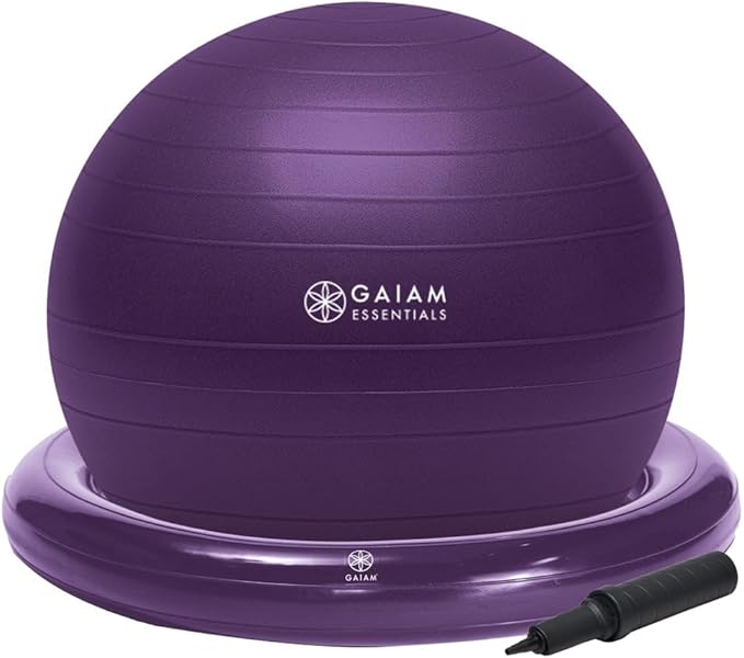 Gaiam Essentials Balance Ball & Base Kit, 65cm Yoga Ball Chair, Exercise Ball with Inflatable Ring Base for Home or Office Desk, Includes Air Pump