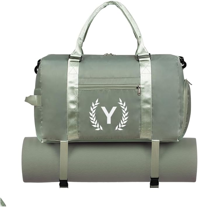 Gym Bag for Women, Personalized Duffle Bag with Shoe Compartment for Yoga & Dance with Wet Pocket and Mat Strap.