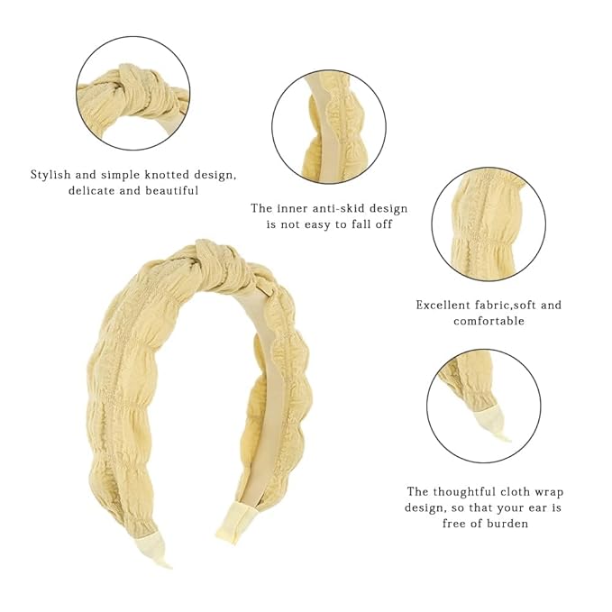 Madison Tyler Headbands for Women | Cute Top Knotted Yellow Outdoor Hairbands for Girls | Thin Hair and Thick Hair | Skincare and Boho Spring Headband for Women Non Slip