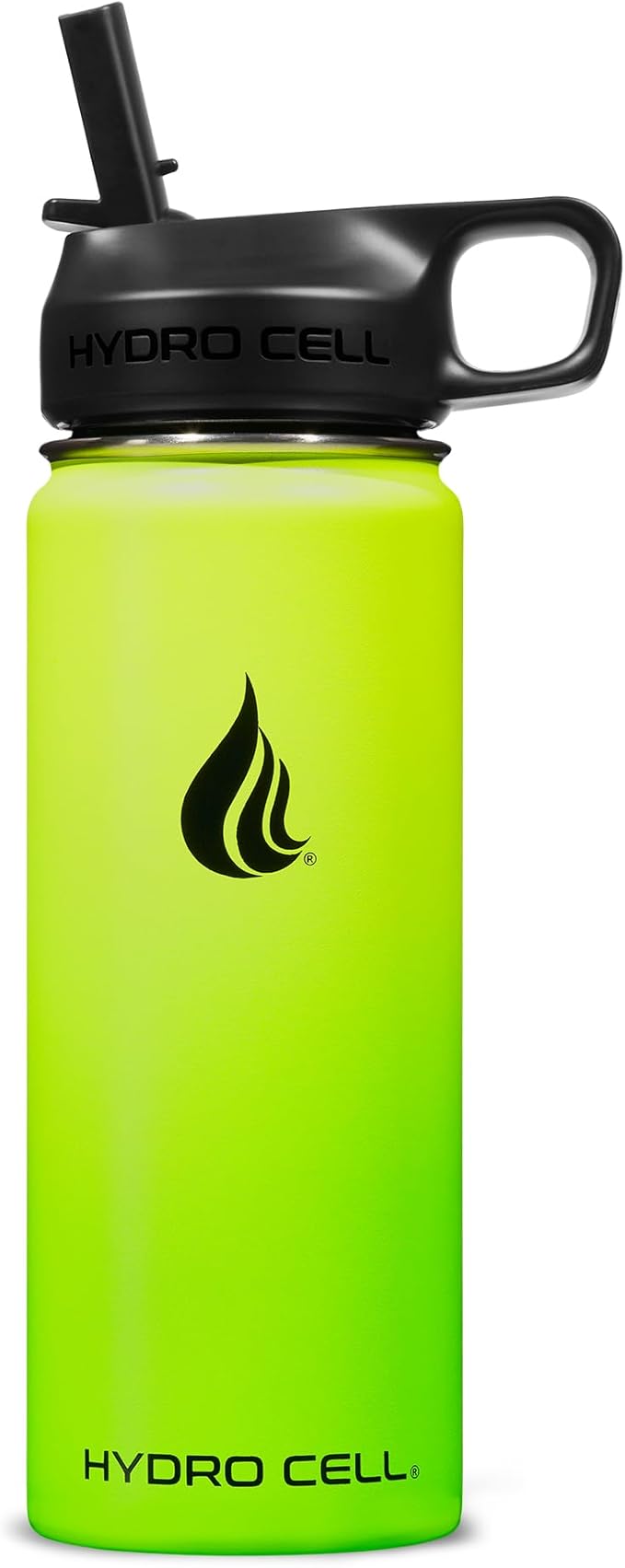 HYDRO CELL Stainless Steel Insulated Water Bottle with Straw - For Cold & Hot Drinks - Metal Vacuum Flask with Screw Cap and Modern Leakproof Sport Thermos for Adults (Neon 18oz)