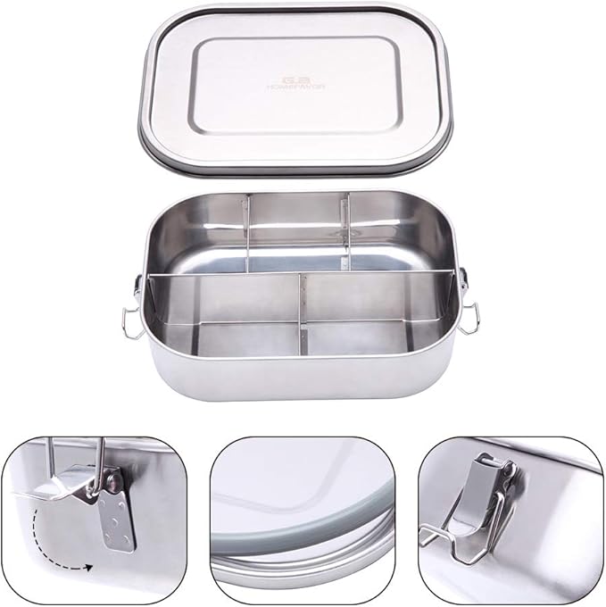 G.a HOMEFAVOR Stainless Steel Bento Lunch Box, Metal Lunch Container with 5-Compartment, 1400 ml, Ideal for Work & Travel, Meal Prep, Leak Proof, Dishwasher Safe