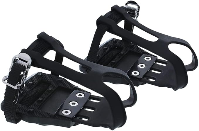 BV Bike Pedals Shimano SPD/Look Delta Compatible 9/16'' with Toe Clips - Peloton Pedals for Regular Shoes - Toe Cages for Peloton Bike - Exercise Bike Pedals - Universal Fit Bicycle Pedal