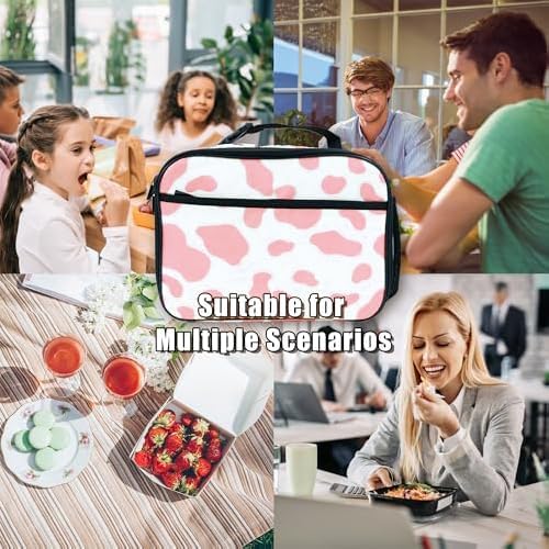 Cow Lunch Bag Insulated Reusable Lunch Box Kids Girls Boys Cooler Thermal Tote Bag For Men Women School Work Picnic