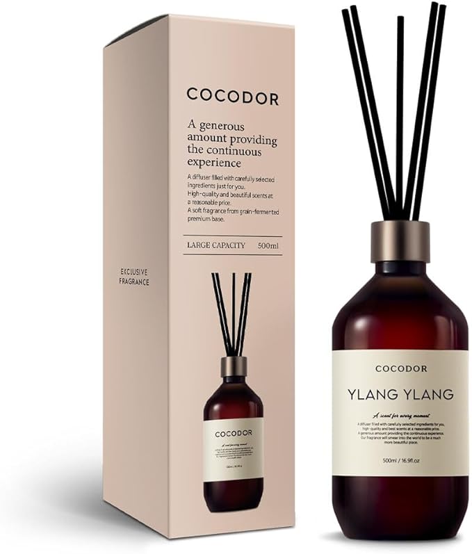 COCODOR Premium Reed Diffuser/Ylang Ylang /16.9oz /1 Pack/Large Capacity Fragrance Scent Oil Stick Diffuser Set for Bedroom Bathroom Home Décor