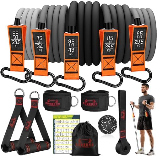 Resistance Bands with Handles, 175lb Exercise Bands for Working Out, Fitness Bands, Workout Bands with Door Anchor and Ankle Straps, Physical Therapy, Yoga, Strength Training Home Gym Equipment