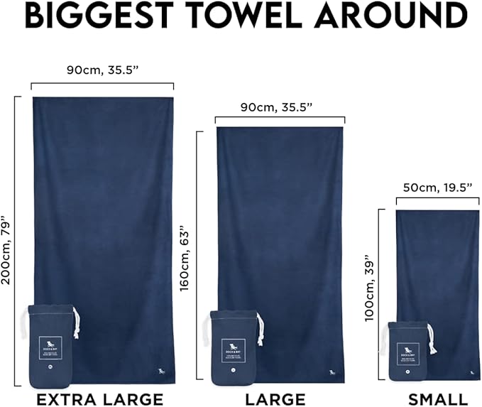 Dock & Bay Customized Beach Towel - Quick Dry, Sand Free - Compact, Lightweight - 100% Recycled - Includes Bag - Essential - Deep Sea Navy - Large