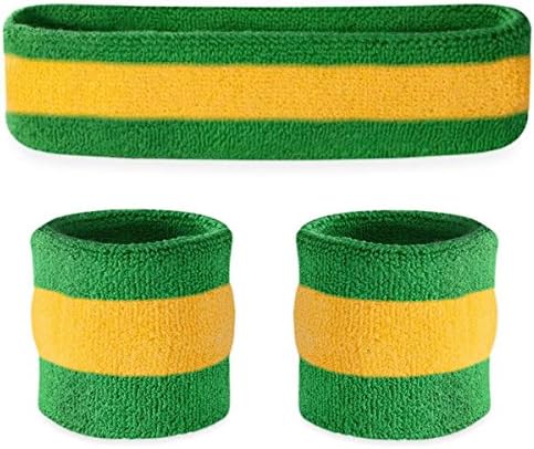 Suddora Striped Sweatband Set, Moisture Wicking 2 Wristbands and 1 Headband, Breathable Athletic Sweat Bands for Sports, Costumes & Cosplay, Matching Bands to Wear with Jersey