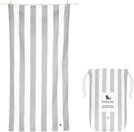 Dock & Bay Customized Beach Towel - Quick Dry, Sand Free - Compact, Lightweight - 100% Recycled - Includes Bag - Cabana Light - Goa Grey- Large