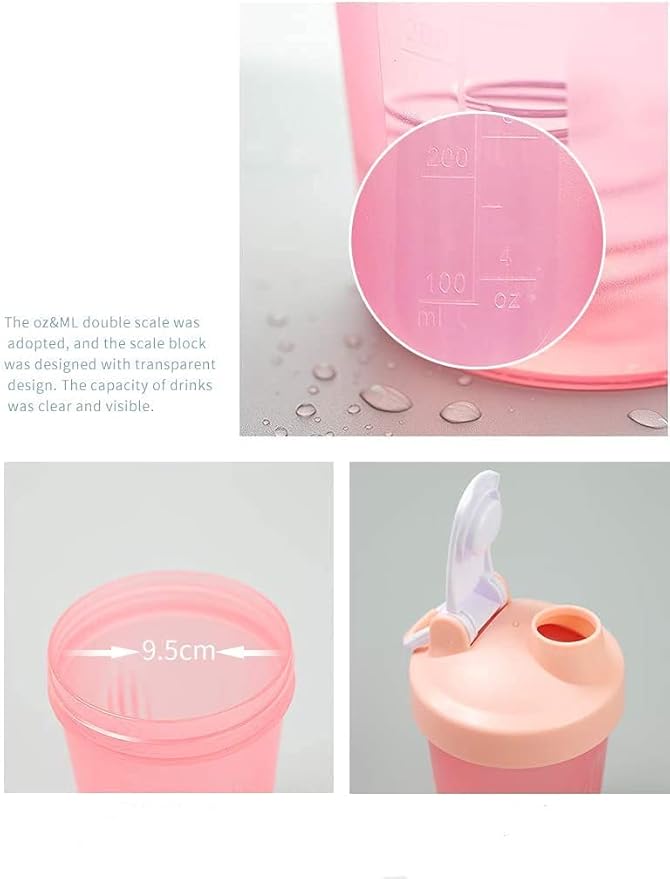 Shaker Bottle Blender w. Classic Loop Top & Stainless Whisk Ball-Perfect for Protein Shakes and Pre Workout (16 Oz-400ML, Pink/Pink Cup)