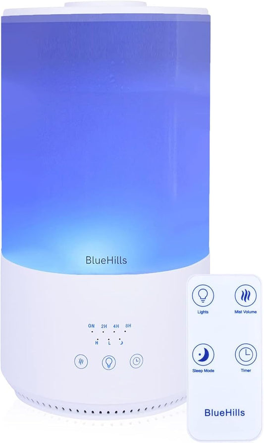BlueHills Premium 4000 ml Tall Essential Oil Diffuser 4L 4 Liter 50 Hour Run with Remote Timer Aroma Humidifier 1 Gallon Big Capacity High Mist Output for Large Room Huge Size Mood Lights White T401