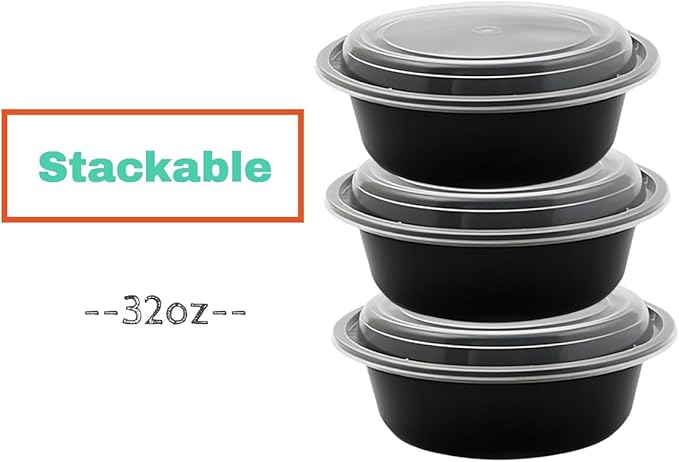 Smygoods Meal Prep Containers 32oz Plastic Take-Out Container with Lids, 1 Compartment, BPA-Free, Microwave Safe, Food Storage Containers with Lids for Lunch, Salad, Bento Box (50 Pack)