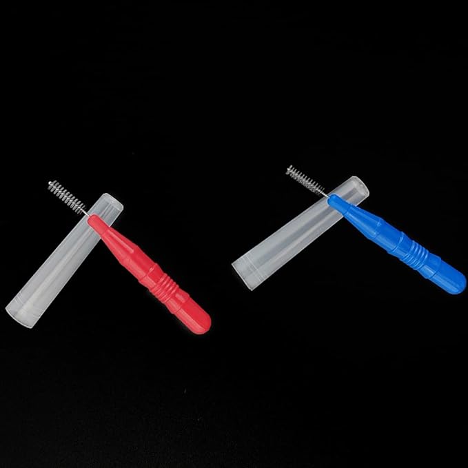 GXXMEI 100PCS Braces Dental Brush Flosser for Cleaner Interdental Brush Toothpick Dental Tooth Flossing Head Oral Dental Hygiene Toothpick Cleaners Cleaning Tool (Red and Blue)