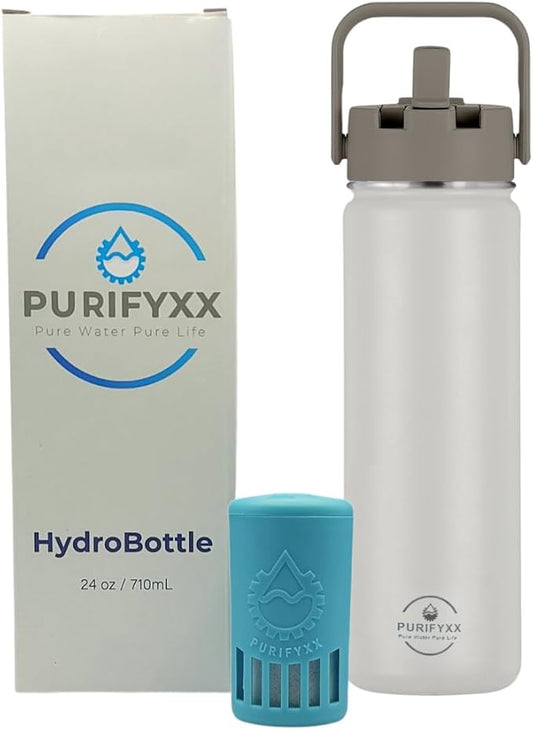 HydroBottle | Stainless Steel Filtered Water Bottle, 24 oz | BPA-Free, Removes Lead, Chlorine, Arsenic, VOCs | Filter Lasts 3 Months, Replaces 568 Plastic Bottles (Foam)