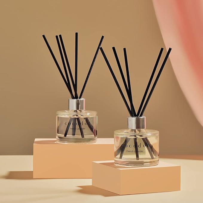 Cocod'or Reed Diffuser / Pure Cotton / 6.7oz(200ml) / 2 Pack / Home & Office / Black Glass / Cotton Core
