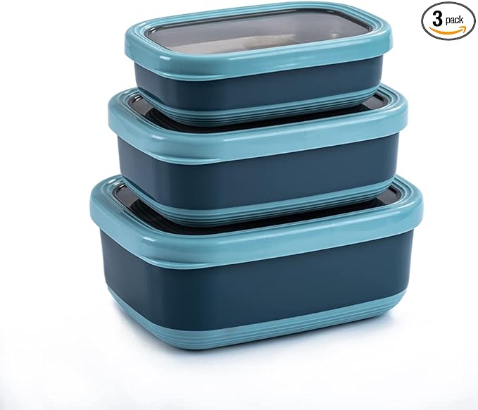 Lille Home Leak Proof Steel Food Containers - Snack Stainless Steel Containers - Ideal for Educational Settings & Daycare - Nesting Trio with Silicone Lids - 47oz+30oz+16oz - Dark Blue
