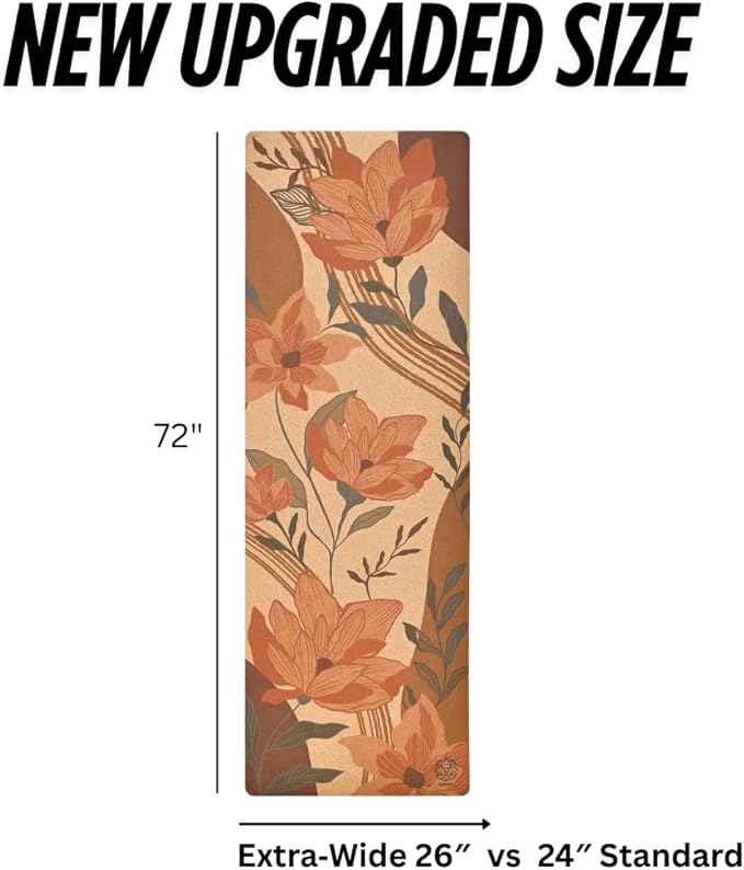 Cork Yoga Mat with Natural Rubber Base, Extra Size, Thickness and Support, Excellent Cushion & Grip, Non-Slip, Non-Toxic, Sweat-Resistant, Sustainable, Eco-friendly Exercise Mat