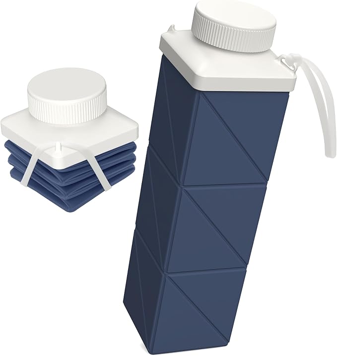 Collapsible Water Bottles 720ml 24.3oz, Foldable Portable Water Bottle, Lightweight Reusable Leakproof for Travel Camping Hiking Cycling Yoga Sports Outdoor School Office, 1 Pack, Dark Blue
