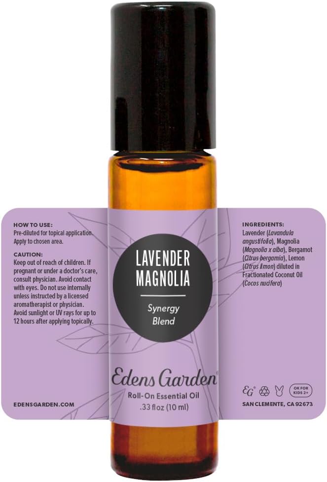 Edens Garden Lavender Magnolia Essential Oil Roll-On Blend- 100% Pure Premium Grade, Natural, Therapeutic, Aromatherapy, Kid & Skin Safe, The Best for Gifts, Relaxation Pre-Diluted 10 ml (.33 fl oz)