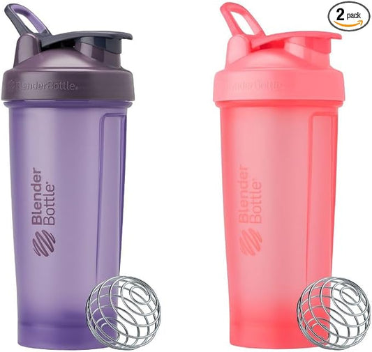 BlenderBottle Classic V2 Shaker Bottle Perfect for Protein Shakes and Pre Workout, 28-Ounce (2 Pack), Pink and Purple