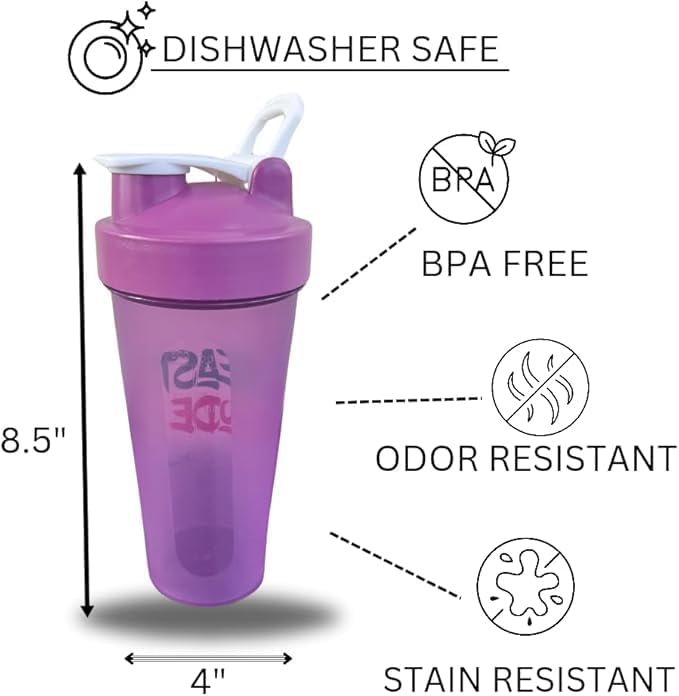 Blender Shaker Bottles for Protein, 28oz Portable Leakproof Pre-Workout Nutrition Water Bottle, BPA-Free Gym Shaker for Sports & Outdoor Motivational Protein Shaker-Combo (White/Purple)