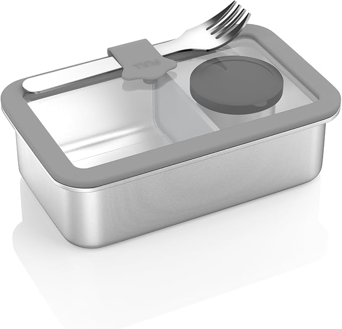 Stainless Steel Bento Box for Kid, 33oz Leak-Proof Lunch Box Containers with Adjustable Divider, Microwave-Safe, Metal Lunchbox for School Travel