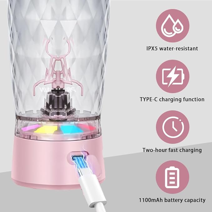 Electric Protein Shaker Bottle, USB Rechargeable Mixing Cup, Water Drink Mixer Portable Bottles for Gym Sport, BPA-Free Tritan, 22oz